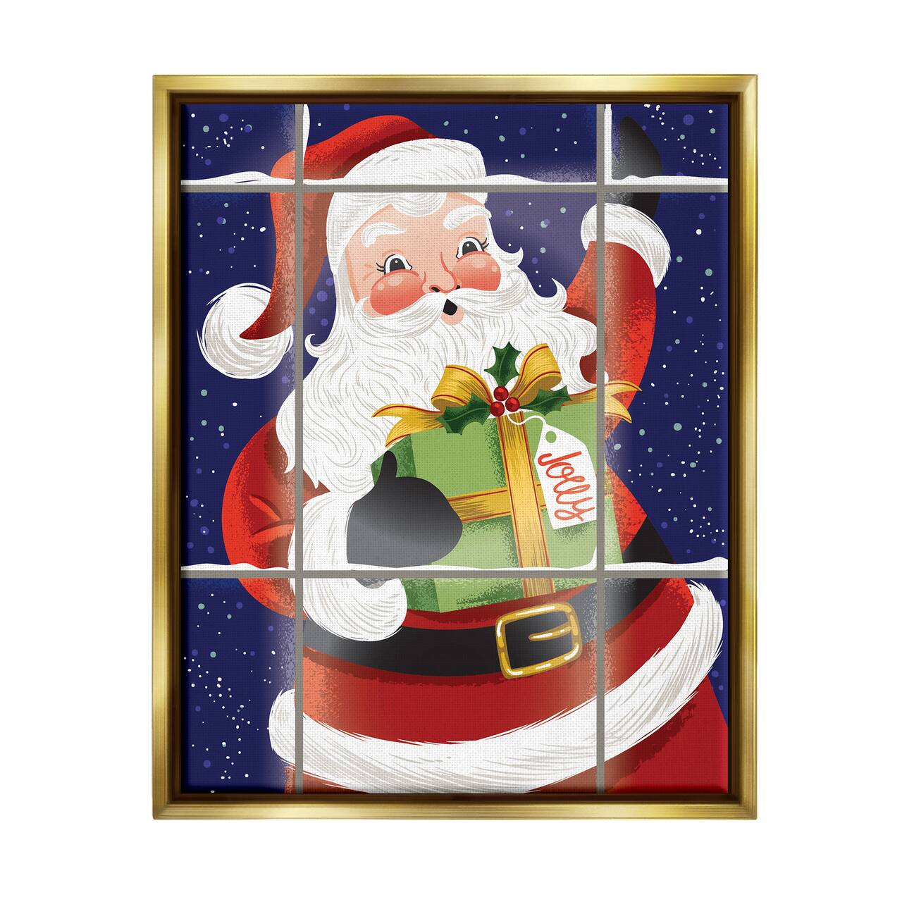 Stupell Industries Vintage Jolly Santa Window Framed Floater Canvas Wall Art